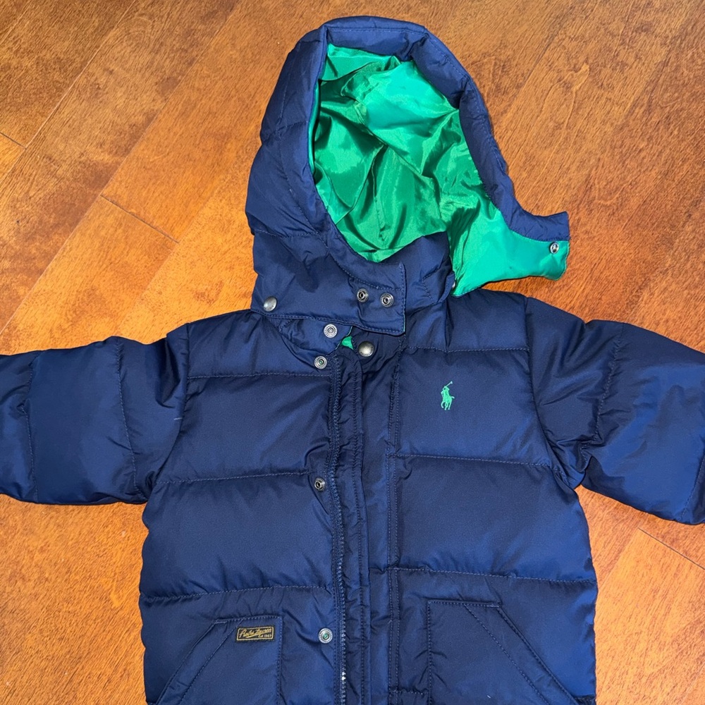 Navy Blue Puffer Jacket with Green Lining